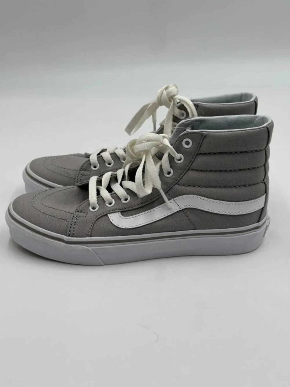 Vans SK8-Hi Gray White Canvas High Top Sneakers Womens 6.5 Mens 5 NWT